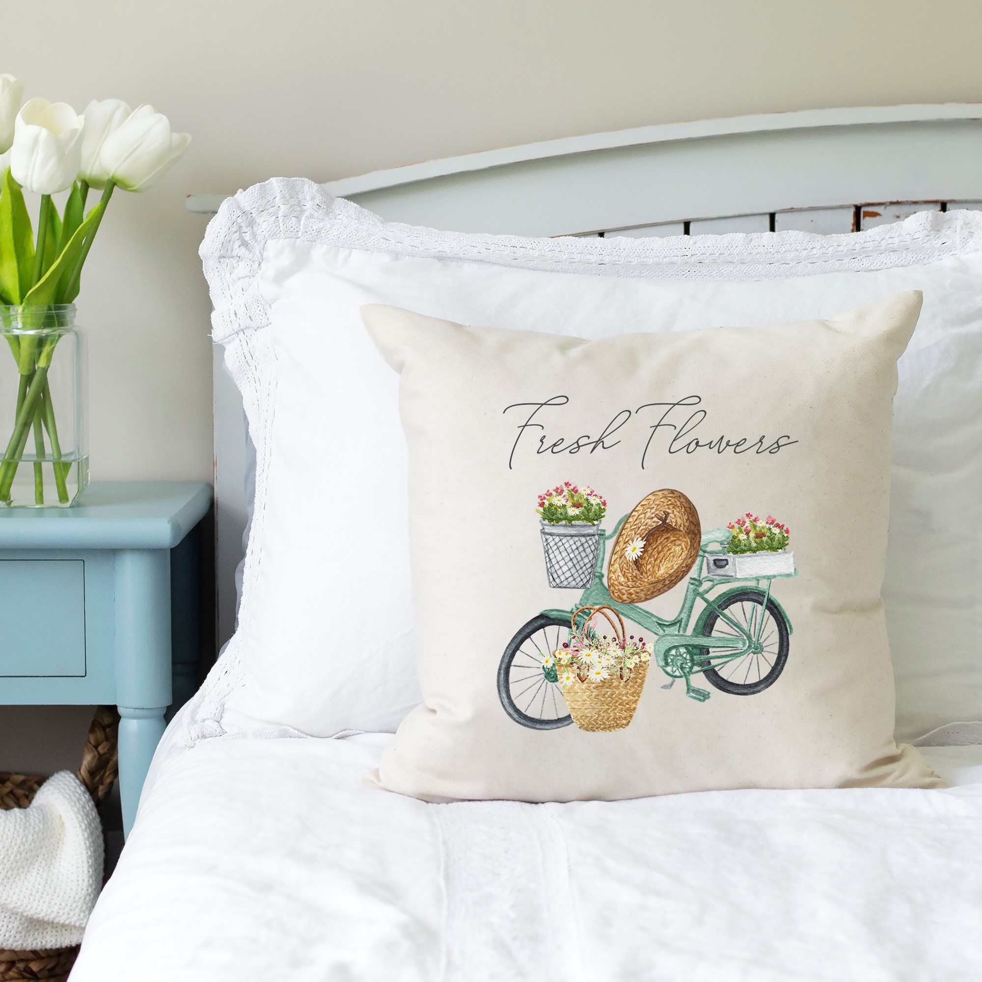 Fresh Flower Bike Pillow Cover 18x18 inch Jane